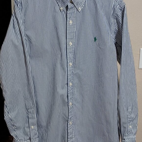 Ralph Lauren Custom Fit Mens Long Sleeve Button Down Shirt Size L Blue/White - Picture 2 of 12